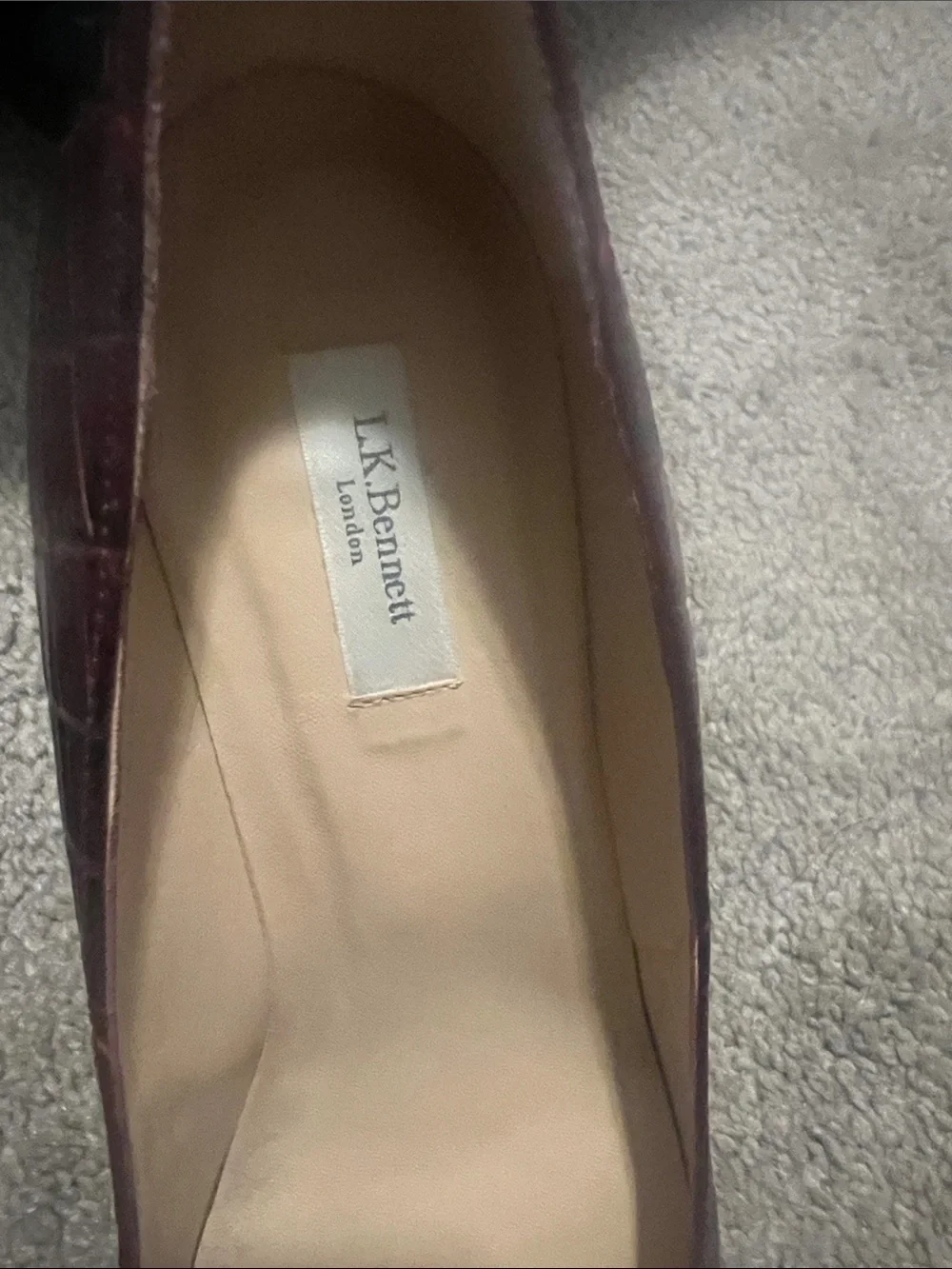 LK Bennett Croc-Embossed Pointed Pumps in Burgundy